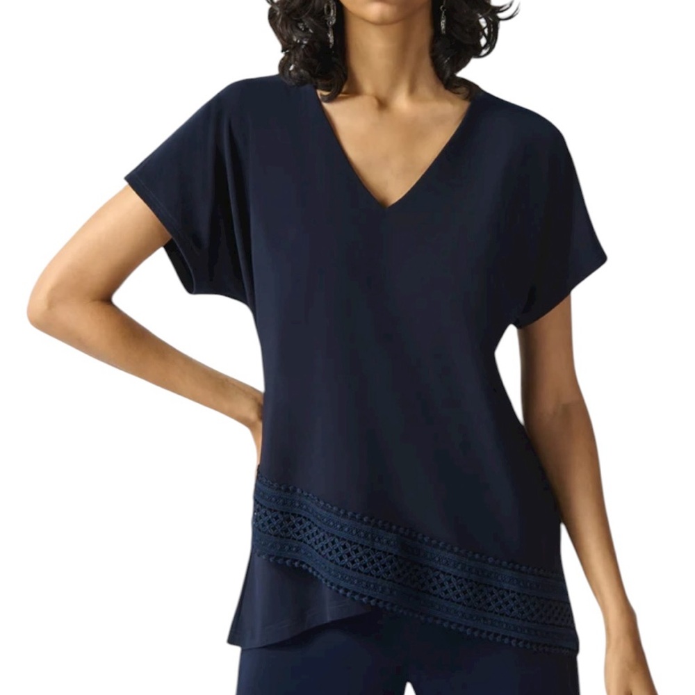 Joseph Ribkoff Navy V‑Neck Short Sleeve Blouse